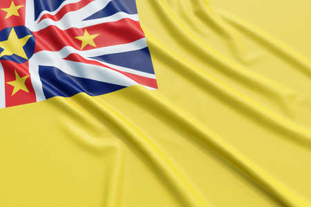 Niue flag. Wavy fabric high detailed texture. 3d illustration renderingの写真素材