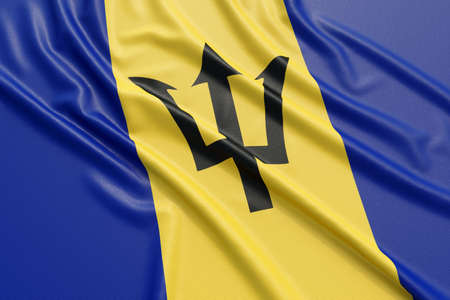 Barbados flag. Wavy fabric high detailed texture. 3d illustration renderingの写真素材