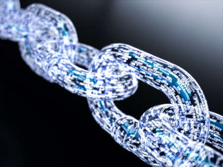 Blockchain digital illuminated shape. Big data node base concept. 3d rendering illustrationの写真素材