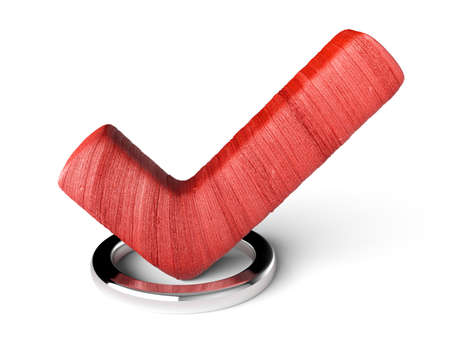 Red check mark in check circle. Success choise concept. 3d rendering illustrationの写真素材