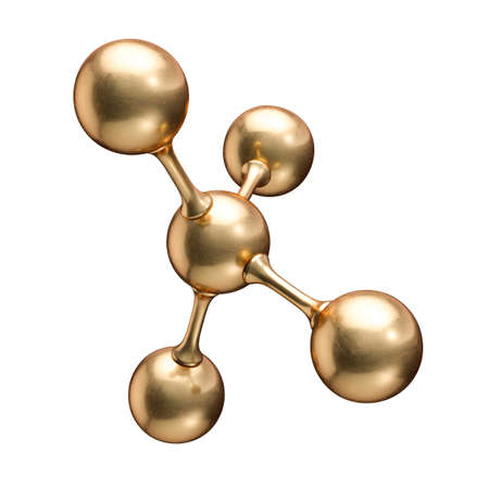 Golden molecule model abstract concept. Molecular shape isolated on white background. 3d rendering...