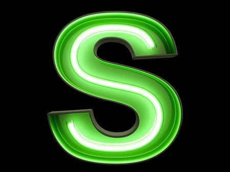 Neon green light tube in the shape of an alphabet S font.の写真素材