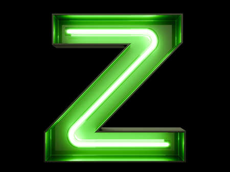 Neon green light alphabet character Z font. Neon tube letters glow effect on black background. 3d renderingの写真素材