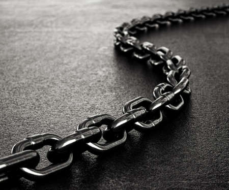 Black heavy metal chain. Strong steel connection security concept. 3d rendering illustration