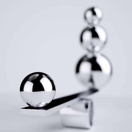 3d render of balanced chrome spheres. Concept of balanceの写真素材