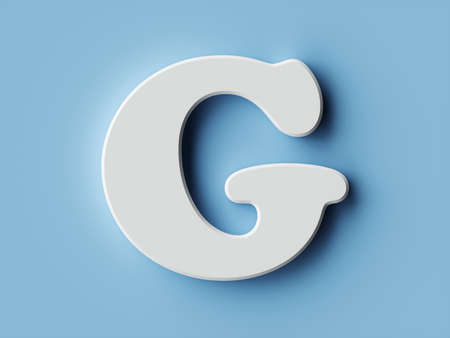 White paper letter alphabet character G font. Front view capital symbol on a blue background. 3d rendering illustrationの写真素材