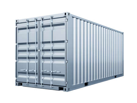 Cargo container shipping freight, silver color. Logistics and see transportation business concept....
