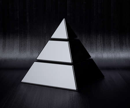3d render of chrome golden pyramid on white background