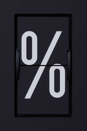 Airport mechanical flip board panel font.  Front view white ABC capital alphabet character percent mark on dark background. 3d rendering illustrationの写真素材
