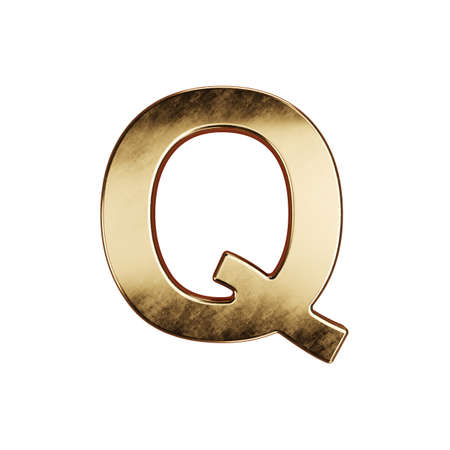 3d render of golden alphabet letter simbol - Q. Isolated on white backgroundの写真素材