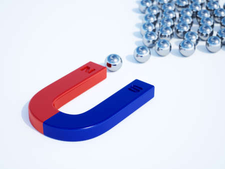 Magnet magnetic attract chrome spheres. Business concept 3d rendering illustrationの写真素材