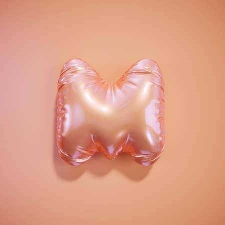 English alphabet pink balloon letter font text character M on light pink white background. Valentines holidays and education concept. 3d rendering illustrationの写真素材