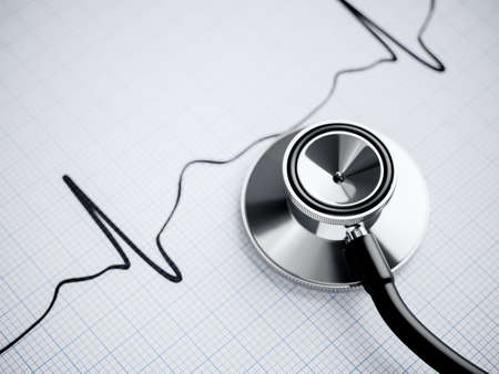 Stethoscope and cardiogram of the heart and ECG. 3d rendering illustrationの写真素材