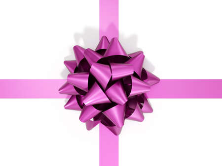 Purple bow gift. 3d rendering illustration isolated on white backgroundの写真素材