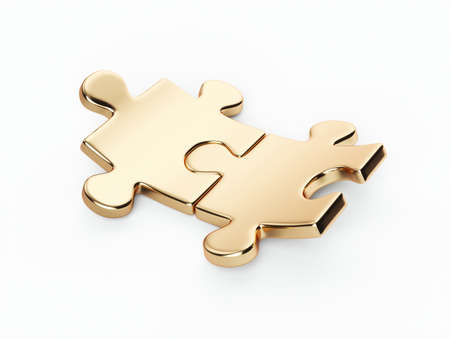 Puzzles golden connection. Business, partnership, teamwork concept.  3d rendering illustration isolatedの写真素材