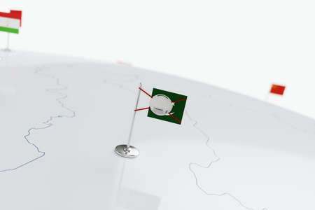 Coronavirus medical surgical face mask on the Pakistani national flag. Illness, pandemic, virus...