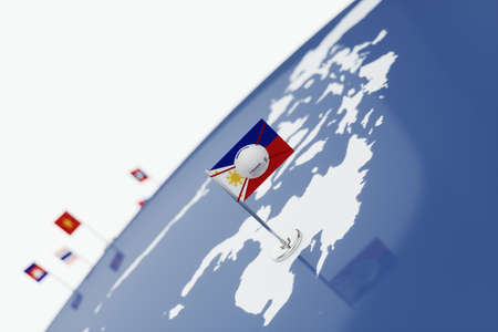 Coronavirus medical surgical face mask on the Philippine national flag. Illness, pandemic, virus...
