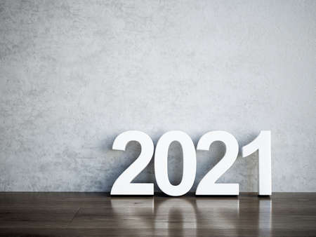 2021 text empty room interior concept. 3d rendering illustration