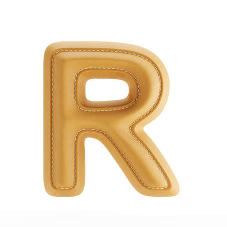 Alphabet yellow leather skin texture capital letter R. 3d rendering illustrationの写真素材