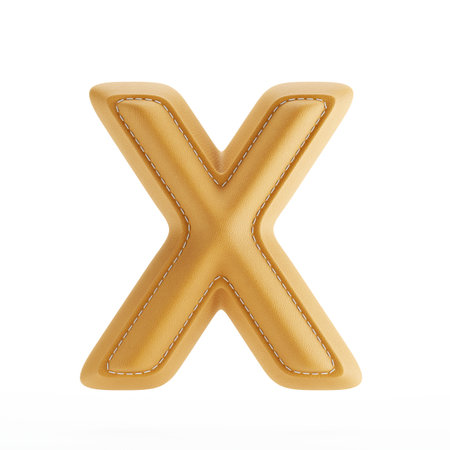 Alphabet yellow leather skin texture capital letter X. 3d rendering illustrationの写真素材