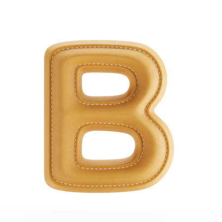 Alphabet yellow leather skin texture capital letter B. 3d rendering illustrationの写真素材
