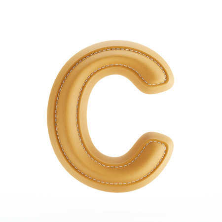 Alphabet yellow leather skin texture capital letter C. 3d rendering illustrationの写真素材