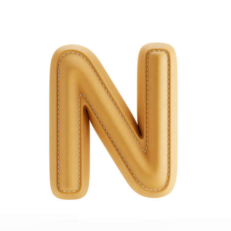 Alphabet yellow leather skin texture capital letter N. 3d rendering illustrationの写真素材
