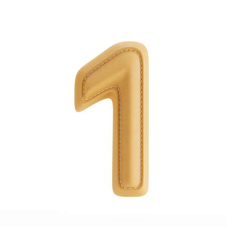 Digit number alphabet yellow leather skin texture letter one 1. 3d rendering illustrationの写真素材