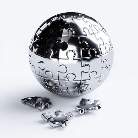 Spherical jigsaw puzzle sphere. 3d rendering illustrationの写真素材
