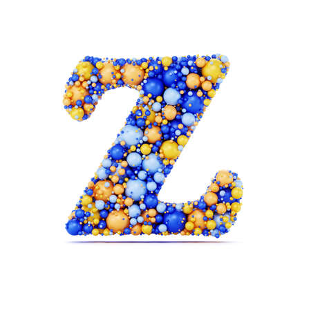 Z letter with colored shiny balls. Realistic 3d rendering illustration. Isolated on white background with shadow castの写真素材