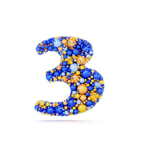 3 three number digit with colored shiny balls. Realistic 3d rendering illustration. Isolated on white background with shadow castの写真素材