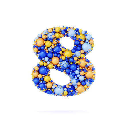 8 eight number digit with colored shiny balls. Realistic 3d rendering illustration. Isolated on white background with shadow castの写真素材