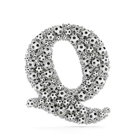 Q letter with soccer football balls. Realistic 3d rendering illustration. Isolated on white background with shadow castの写真素材