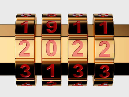 3d render of golden 2022 Year combination lockの写真素材
