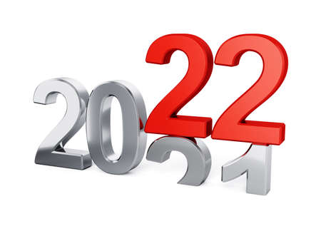 3d illustration of 2022 New Year concept isolated on white backgroundの写真素材