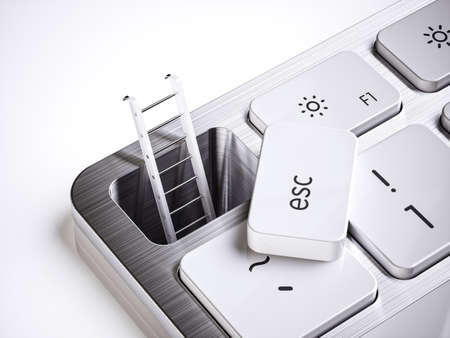 Esc button and ladder coming out of keyboard, escape business concept. 3d rendering illustrationの写真素材