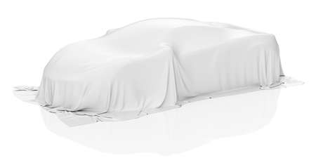 New racing design car covered with white cloth. 3d rendering illustration isolatedの写真素材