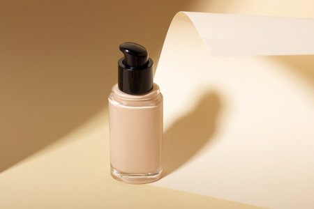 Foundation in a glass bottle on a background with shadows