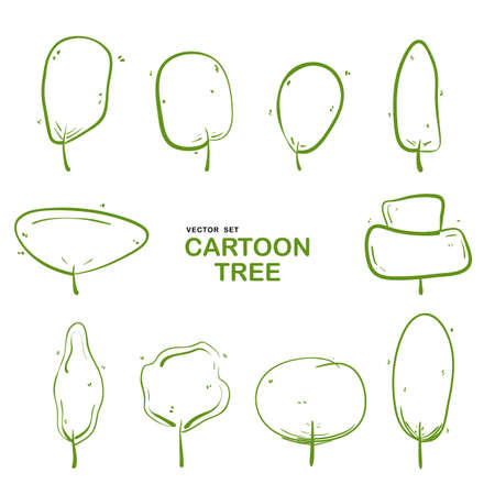 Vector illustration: Set of hand-drawn different trees isolated on white background. Sketchのイラスト素材