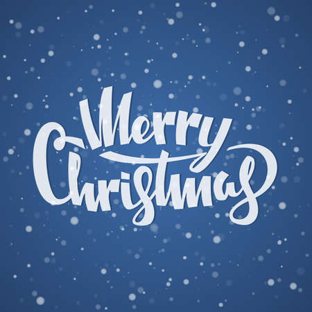Vector illustration: Handwritten modern lettering of Merry Christmas on Blurred snowfall backgroundのイラスト素材