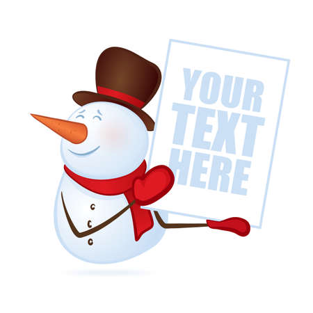 A Vector illustration: Winter smiling snowman with blank bannerのイラスト素材