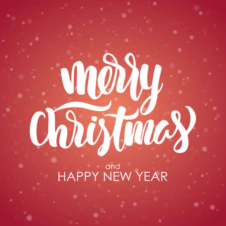 Vector illustration: Merry Christmas and Happy New Year. Modern brush lettering on snowflake backgroundのイラスト素材