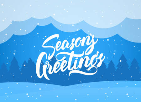 Handwritten elegant modern brush lettering of Season s Greetings on blue winter backgroundのイラスト素材