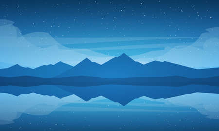Night Mountains Lake landscape, stars and reflection.のイラスト素材