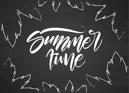 Handwritten brush type lettering of Summer Time on chalkboard background.のイラスト素材
