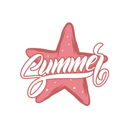 Calligraphic lettering of Summer with starfish on white backgroundのイラスト素材