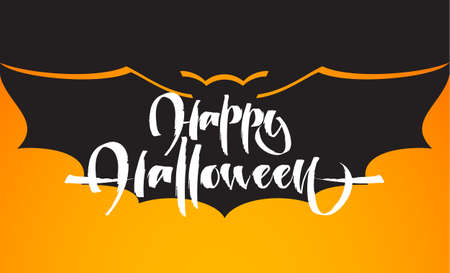 Hand drawn lettering of Happy Halloween on Bat silhouette background