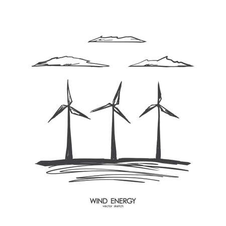 Vector illustration: Hand drawn wind energy on white background. Sketch line designのイラスト素材