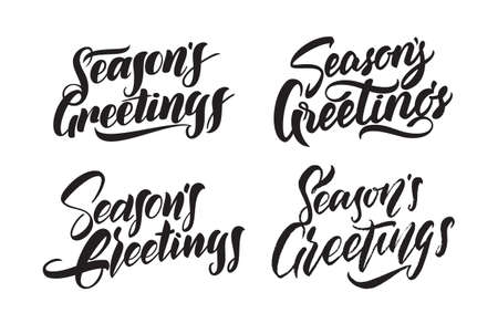 Vector illustration: Set of Handwritten type lettering of Seasons Greetings. Typography designのイラスト素材