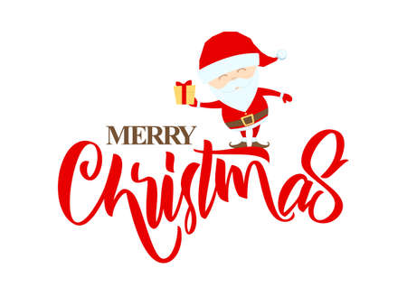 Vector illustration: Hand drawn brush type lettering of Merry Christmas with Santa Clausのイラスト素材